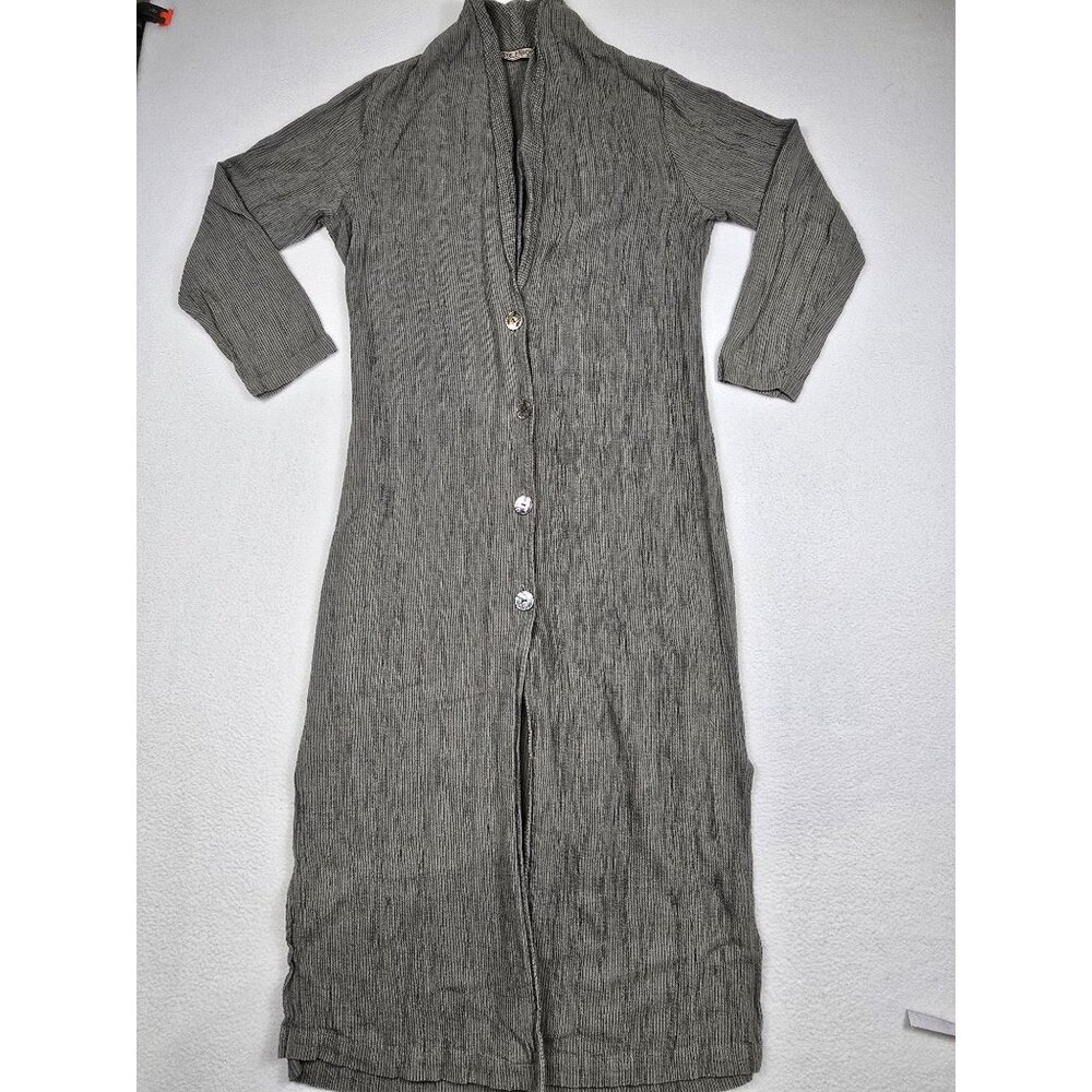 Pebble Rayon Terni Green Long Button-Up Cardigan Small Boho Lagenlook